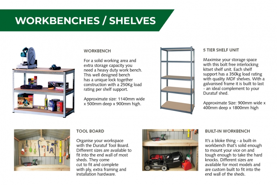 Fortress garden shed workbenches