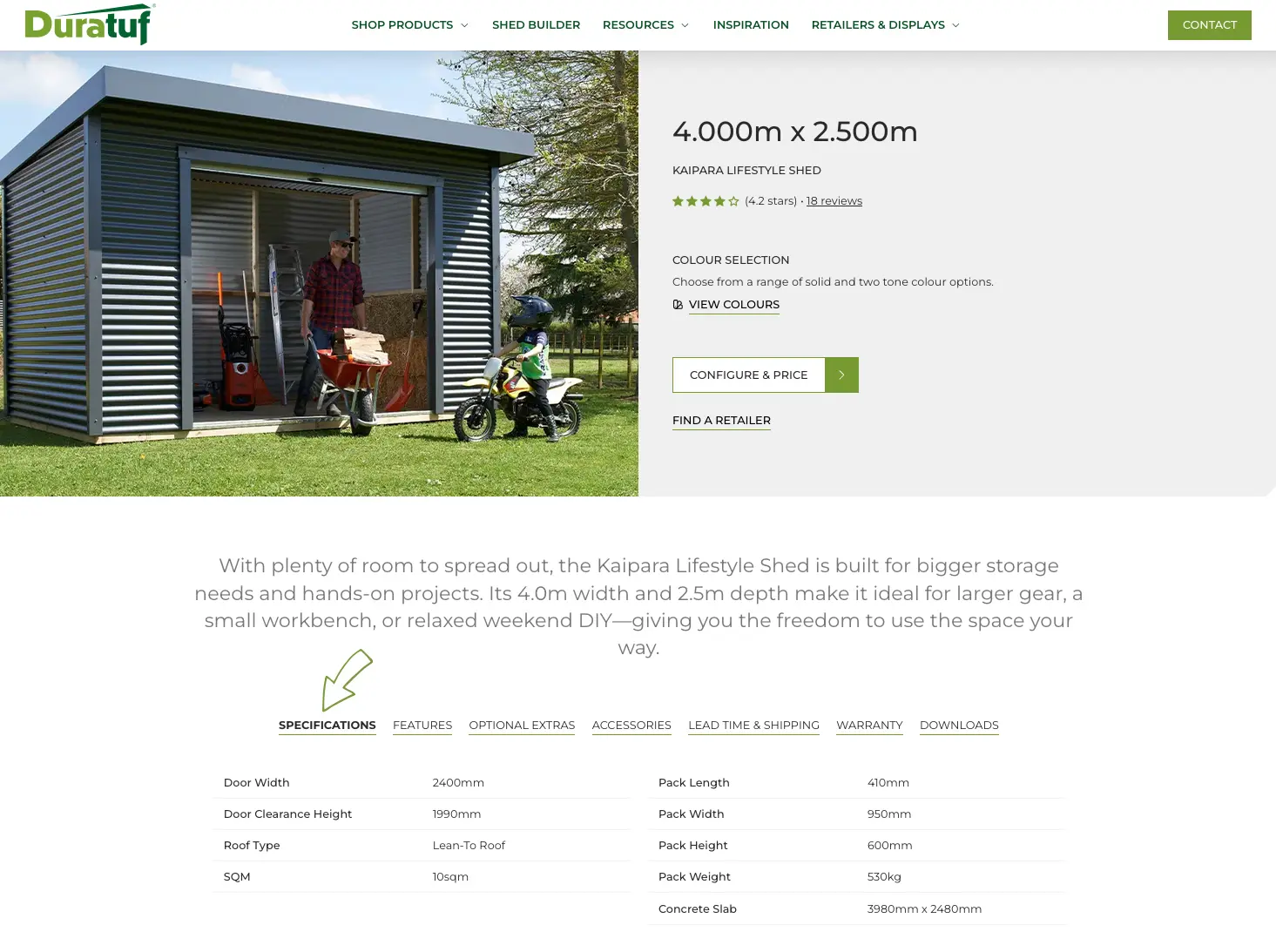 Product Specs Shipping Page
